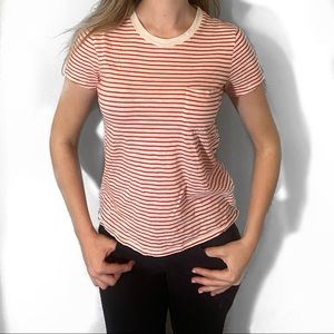MADEWELL scoop neck front pocket shirt sleeve t shirt striped white red size S
